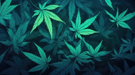 Background with Turquoise marijuana leaves - obrazy, fototapety, plakaty