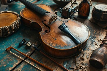 Traditional Irish Folk Instruments photography. Irish Folk Instruments. - obrazy, fototapety, plakaty