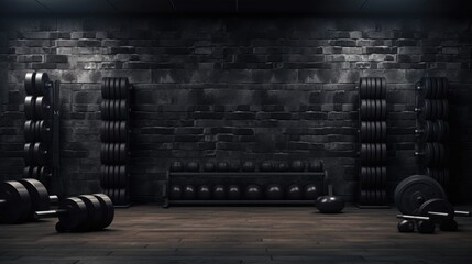 Background with weights in a gym in Charcoal color. - obrazy, fototapety, plakaty