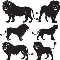 Set of Lion black silhouette vector 
