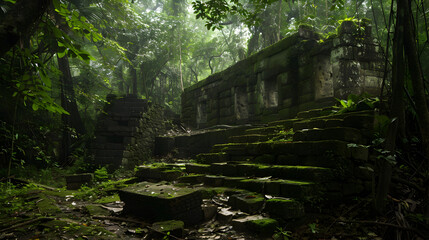  Ancient old jungle forest building ruin history civilisation outdoor landscape. Graphic Pro Photo,,
Ruins of an old Temple in the middle of tropical rainforest

