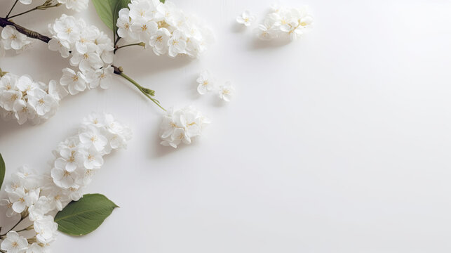 Happy Easter banner, with eggs and floral petals on border isolated on white background, Modern minimal style. Horizontal poster, greeting card, header for website