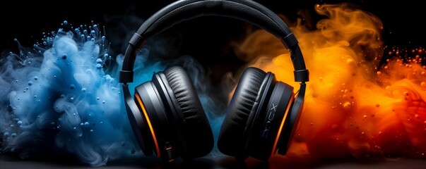 music headset with abstract background created by ai