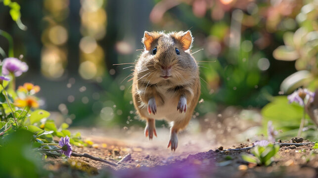 Playful Guinea Pig Frolicking in the Backyard Garden