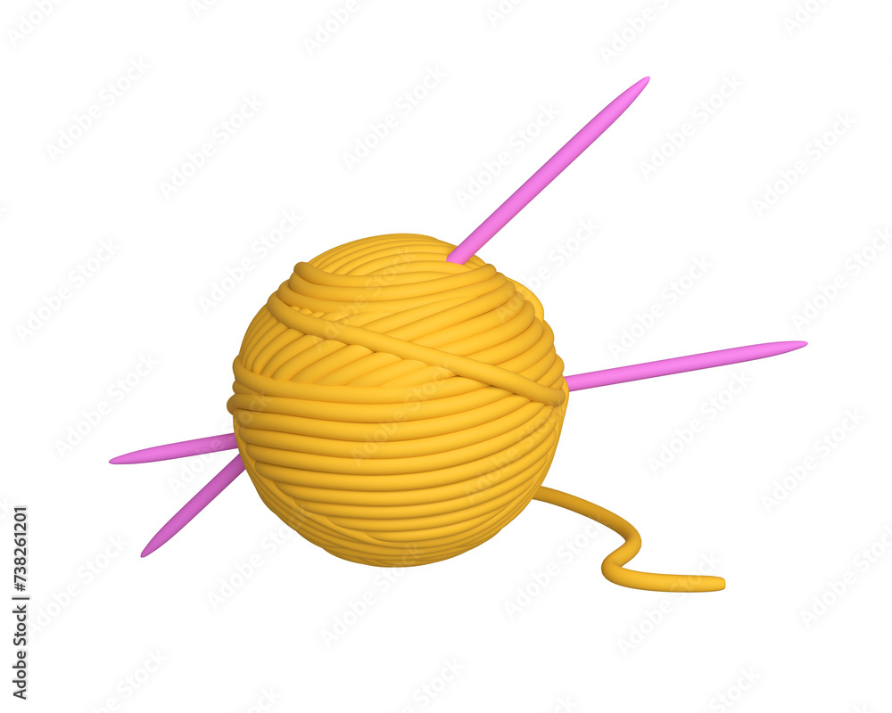 Fototapete 3d skeins of woolen threads with knitting needles. 3d rendering