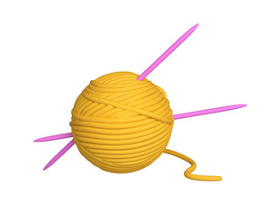 3d skeins of woolen threads with knitting needles. 3d rendering