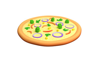 3d healthy vegetables and mushrooms vegetarian pizza. 3d rendering