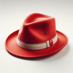 red felt hat with ribbon on white
 - obrazy, fototapety, plakaty