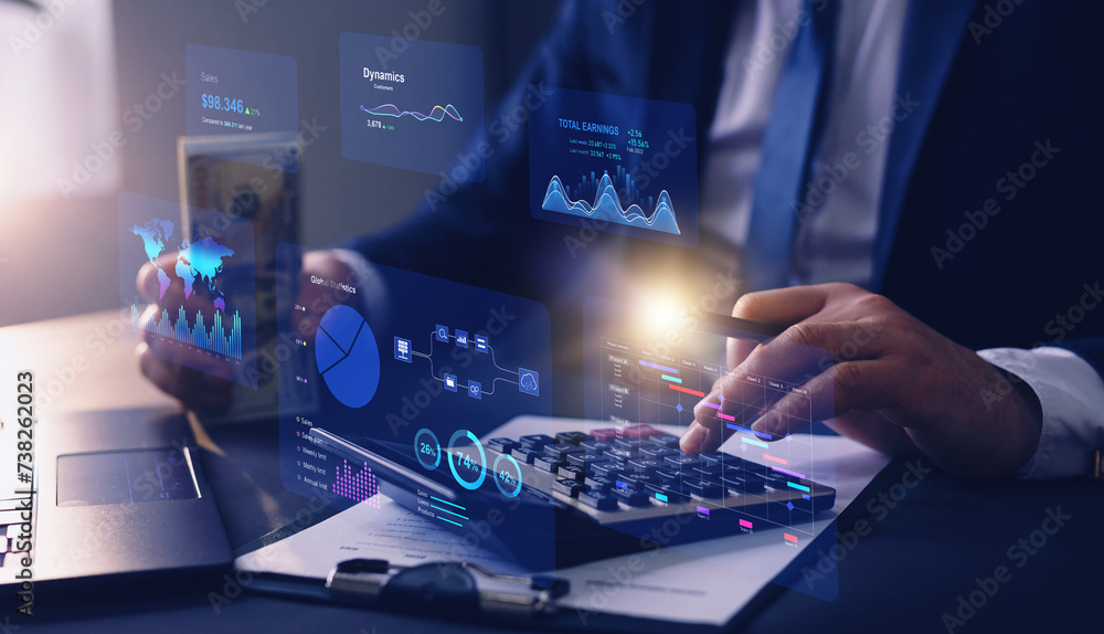 Poster business finance data analytics graph.financial management technology.advisor using kpi dashboard on