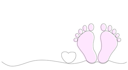 baby legs Baby foot print in one line style. Hand drawing.hand drawn, one line, line art, baby, birth