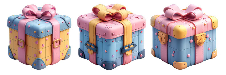 Pastel colored cute 3D gift box isolated on transparent background ,generative ai