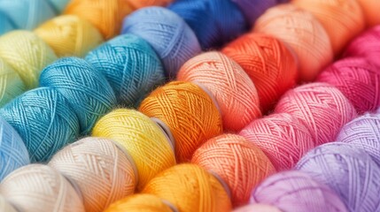 Assorted cotton threads on tailor fabric background, creating a vibrant tapestry