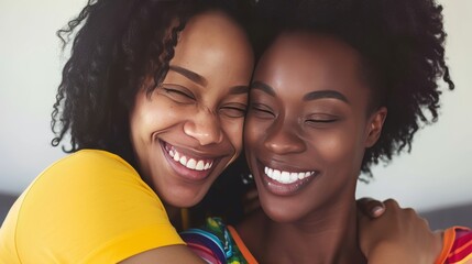 Intimate moments of love and happiness between an lgbt lesbian couple captured at home - obrazy, fototapety, plakaty