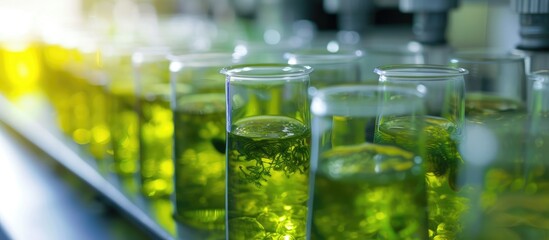 Lab researching alternative to fossil-based algae fuel in biofuel industry.