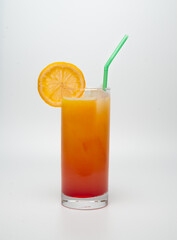 Tequila Sunrise Cocktail on white background.