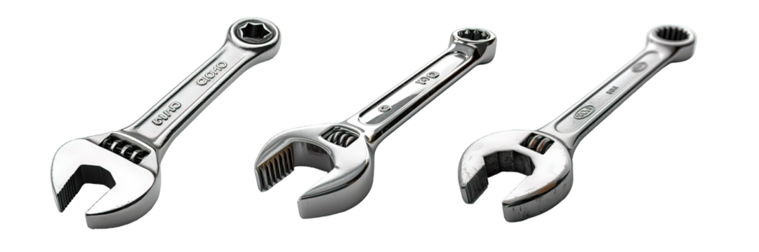silver wrench isolated on transparent background ,generative ai