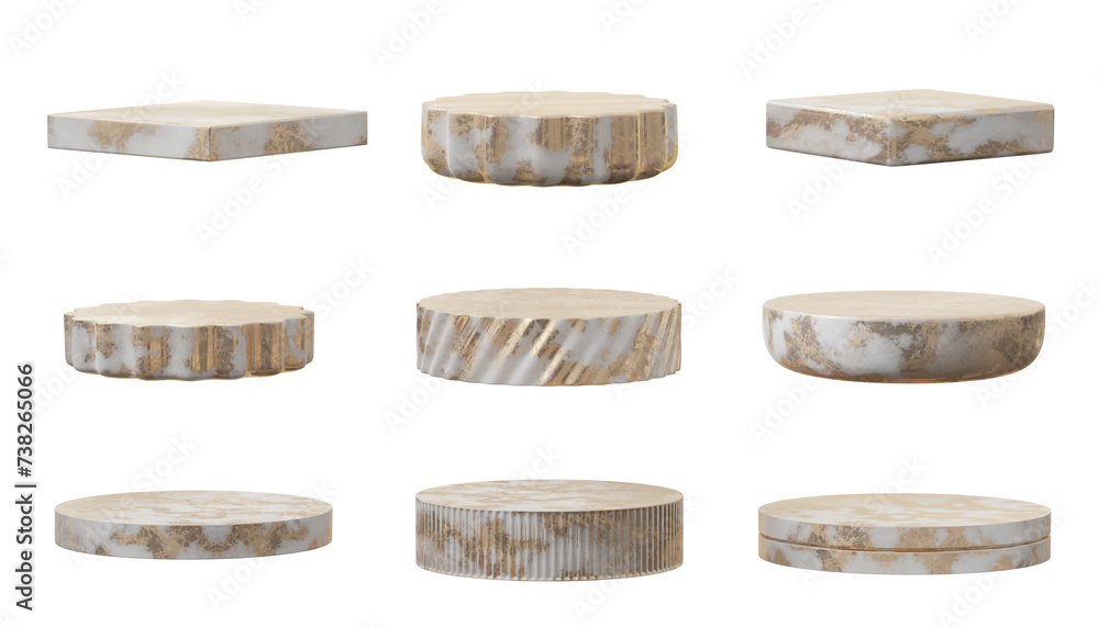Poster marble podium set pack isolated background 3d rendering
