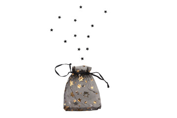 Black organza gift bag for small gifts made of black organza with a star pattern with black stars...