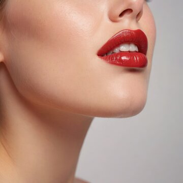 woman applying lipstick red lipstick on black background
