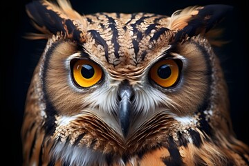 Striking Eurasian Eagle Owl Watching Close-Up View