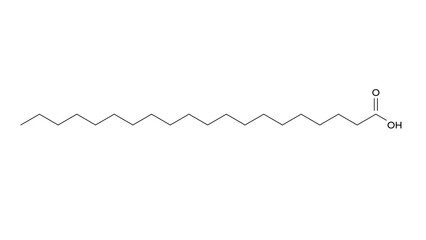 arachidic acid molecule, structural chemical formula, ball-and-stick model, isolated image saturated fatty acid