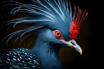 Stunning Victoria Crowned Pigeon Preening Close Up View.