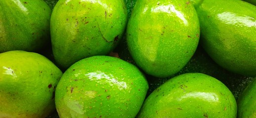 Fresh bunch of green avocados or Alpukat or Palta background. Ready sold in supermarket