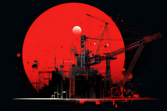 silhouette of a city constructions black and red