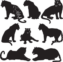 Set of Tiger silhouettes on white background 