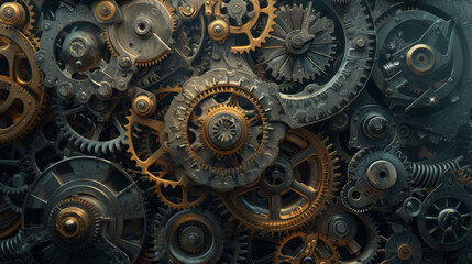Industrial gears and cogs creating a mechanical pattern