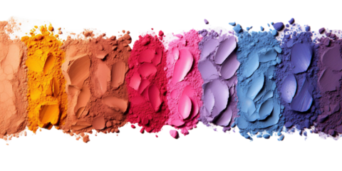 Collection of colorful makeup swatches isolated on white or transparent background
