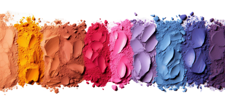 Collection of colorful makeup swatches isolated on white or transparent background