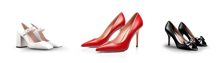 transparent background cutouts of fashionable stylish women shoes collection Set in different styles and colors
