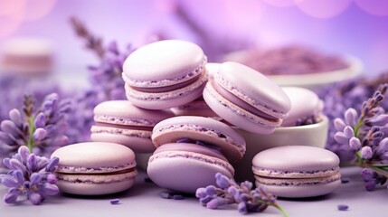Obraz na płótnie Canvas Lavender Background with macarons