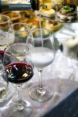 two glasses of white and red wine buffet