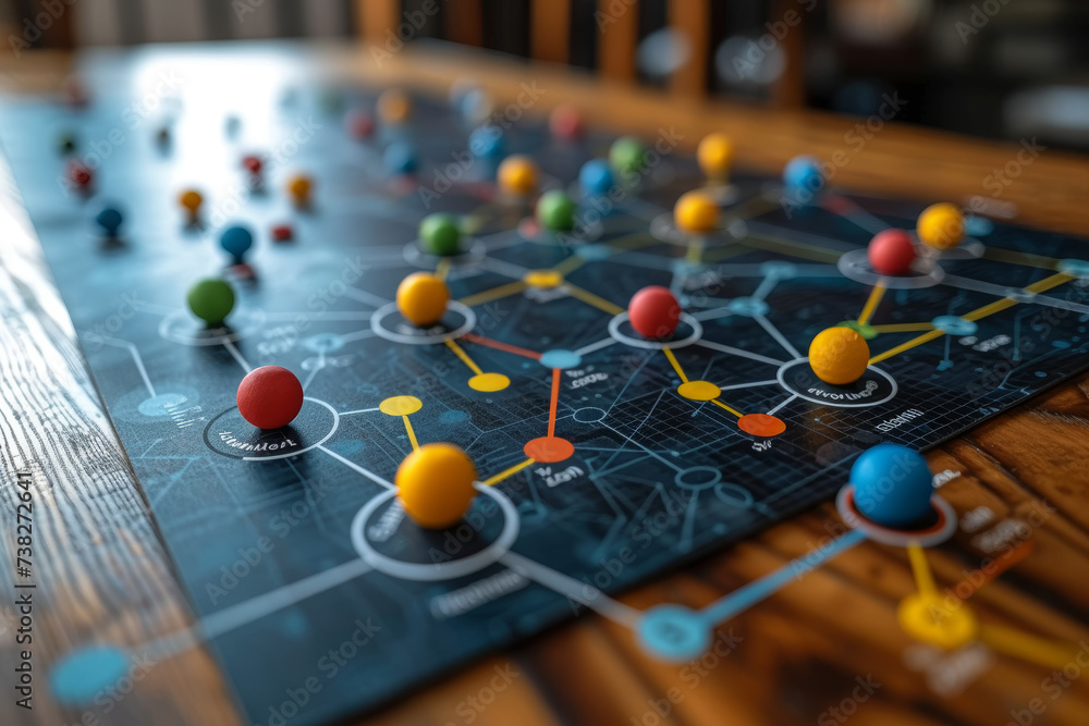 Poster a flowchart mapping out interconnected business processes illustrates the complexity of operations, 