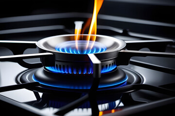 Close Up of Blue Flame on Gas Stove