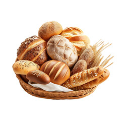 Assortment of fresh baked bread isolated on white or transparent background