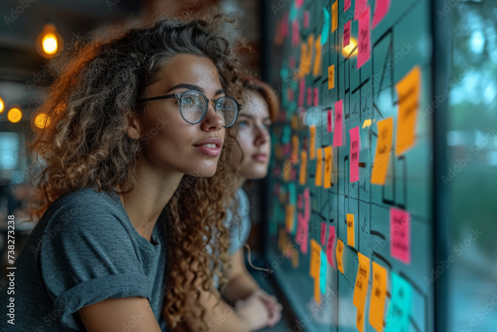 Aufkleber a collaboration hub adorned with sticky notes and creative ideas on a whiteboard illustrates the dyn