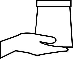 A hand holds a package. Outline vector illustration. Transparent background. Vector illustration.