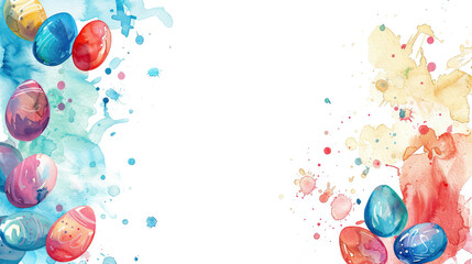 happy easter greeting card, Easter eggs composition hand drawn pastel watercolor eggs border card on white background. 