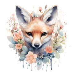 Floral Fox Watercolor Portrait