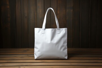 Trendy tote bag mockup in modern studio setting with customizable design