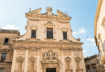 Fototapeta na wymiar View of the Church of Gesu or Madonna del Buon Consiglio, in the historic center of Lecce, Puglia, Italy