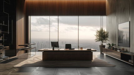 Minimalistic office workspace with sleek modern furniture