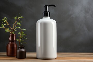 Elegant soap dispenser mockup on clean countertop with customizable label design