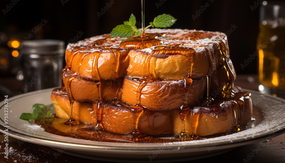 Wall mural Homemade dessert on wooden plate, ready to eat generated by AI