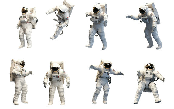 Astronaut with various poses isolated on white or transparent background	