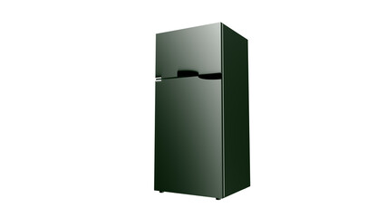 3d representation of two-door refrigerator, details in black, greenish light hitting the entire surface