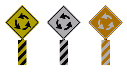 3d representation traffic sign Intersection in circle in different colors